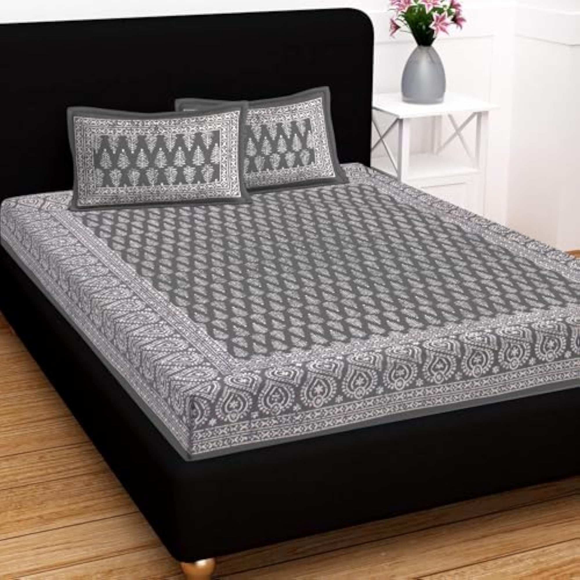 Cotton Flat Printed Bed Sheet with Pillow Case Set
